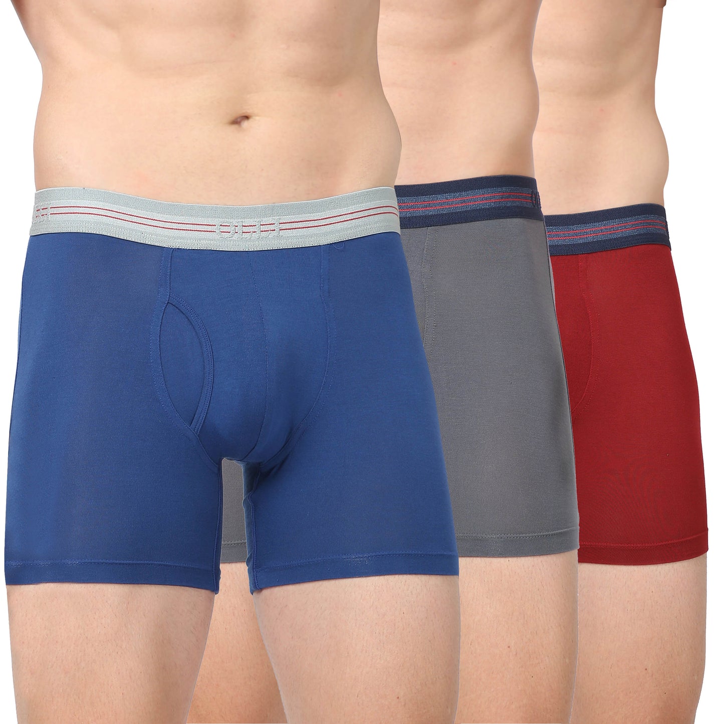 Men's Blue, Grey & Rust Micro Modal  Elastane Stretch Boxer Brief (Pack of 3)