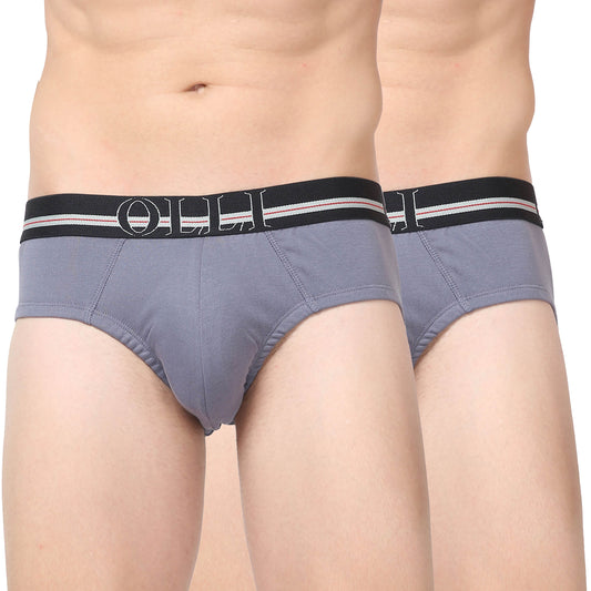 Men's Grey Super Combed  Cotton Rib Solid Brief (Pack of 2)