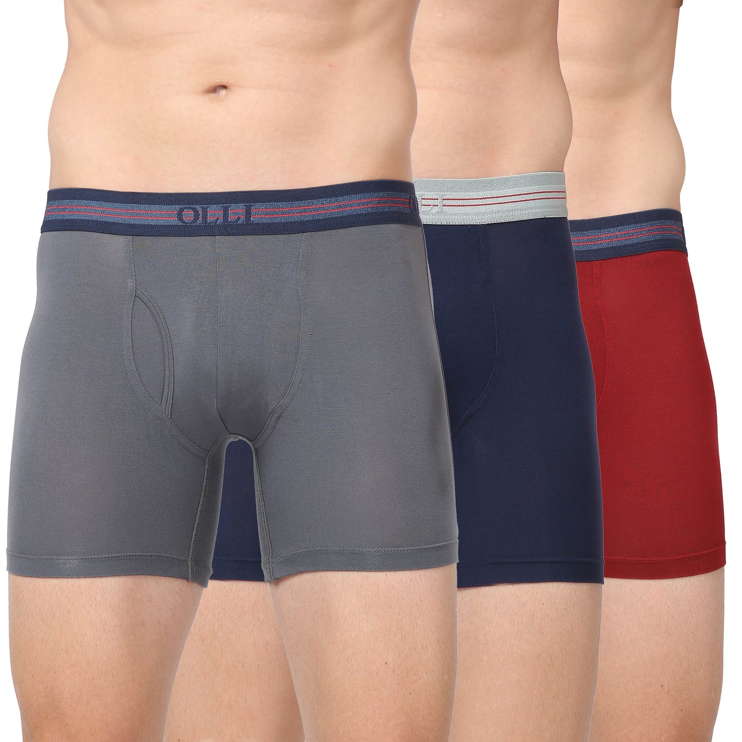 Men's Grey, Navy & Rust Micro Modal  Elastane Stretch Boxer Brief (Pack of 3)