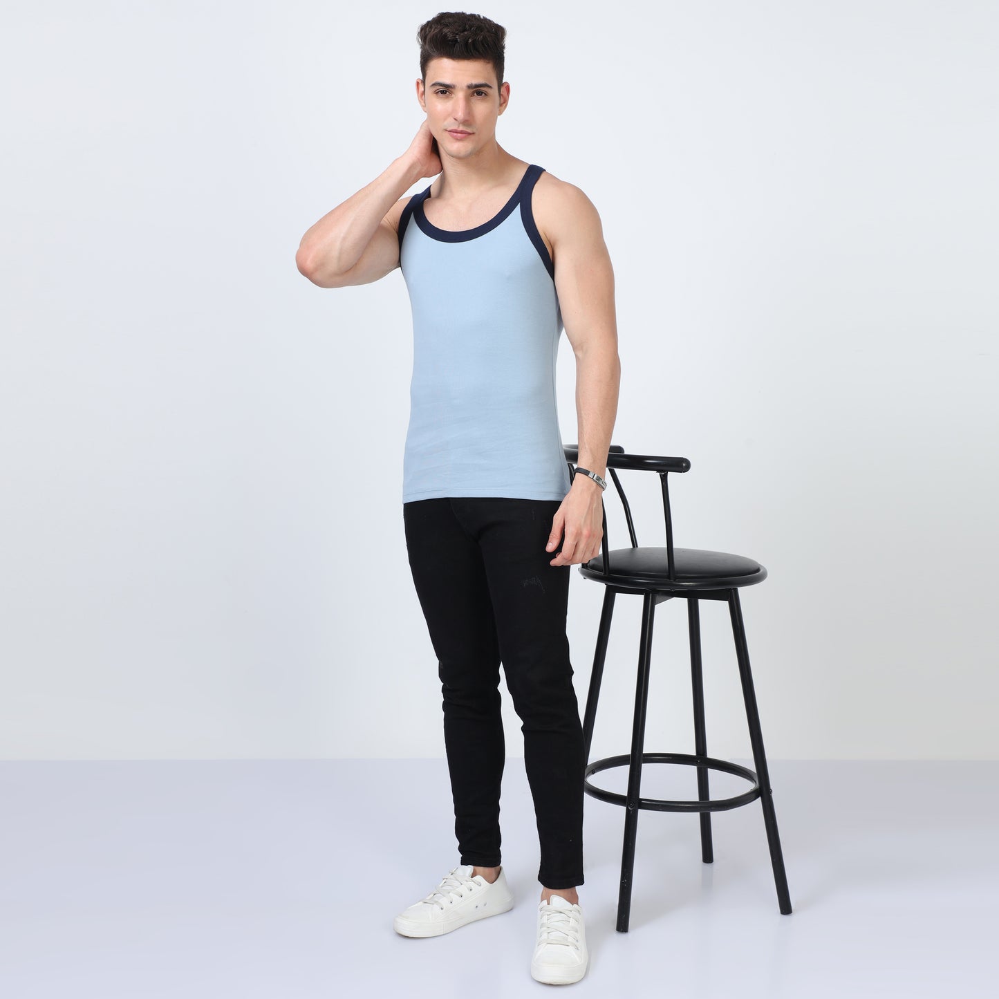 Sky Blue Cotton Rib Vest