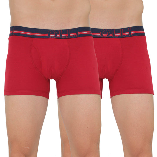 Men's Red Super Combed  Cotton Rib Solid Trunk (Pack of 2)