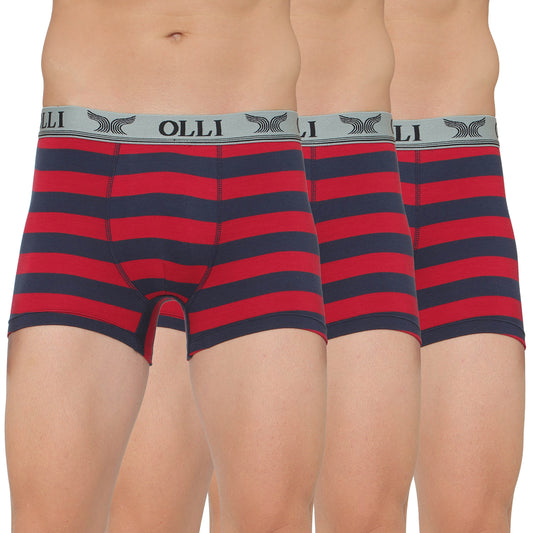 Men's Maroon & Navy Super Combed Cotton Rib Solid Trunk (Pack of 3)