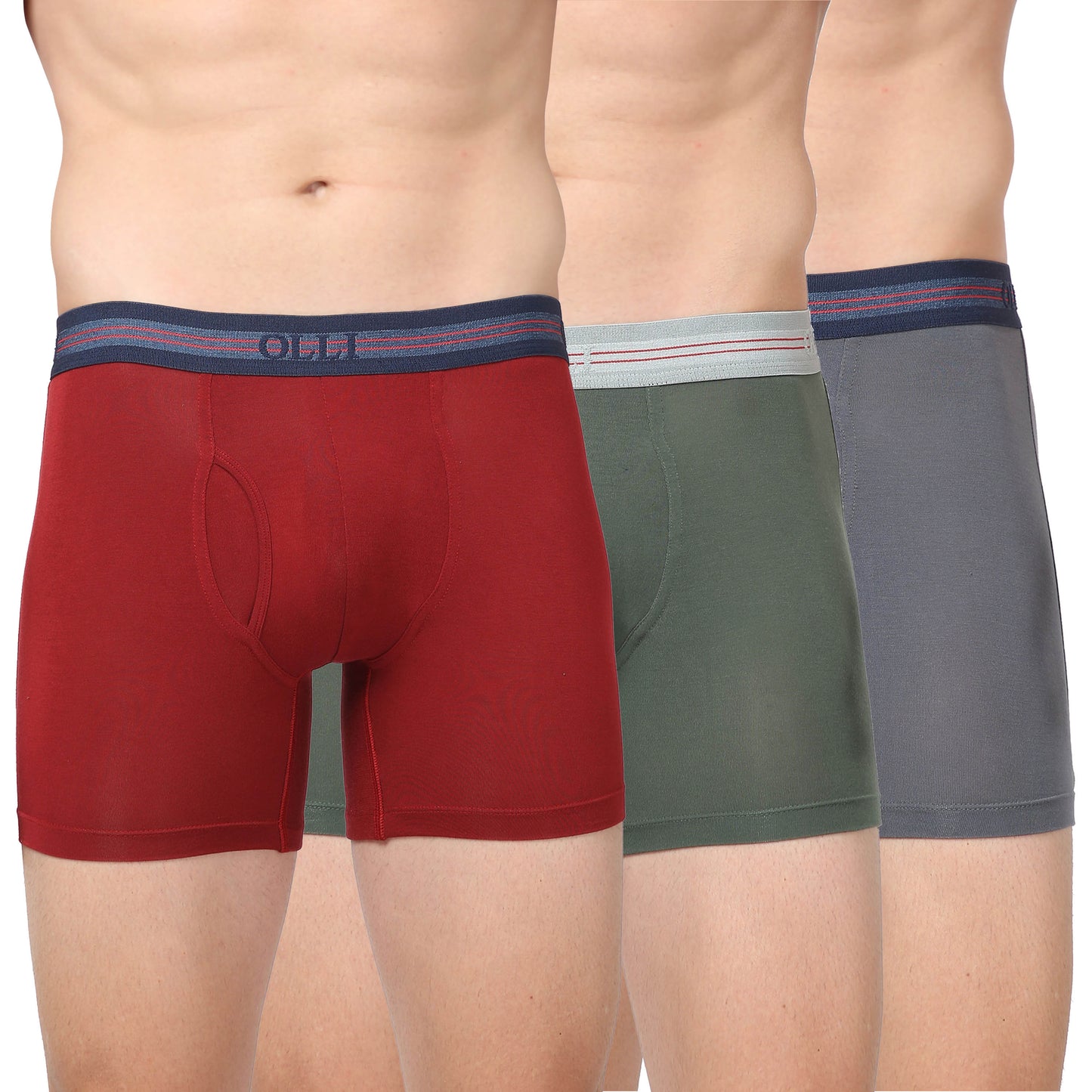 Men's Rust, Olive & Grey Micro Modal  Elastane Stretch Boxer Brief (Pack of 3)